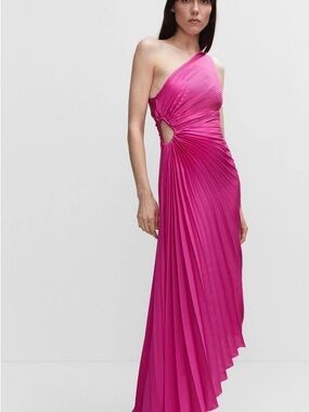 Mango One-Shoulder Pink Pleated Gown